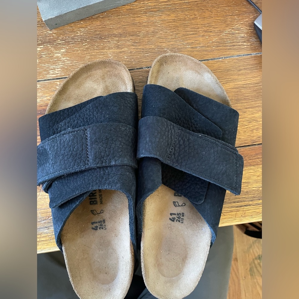 Birkenstock Kyoto Desert buck black with natural cork footbed, men 8, womens 10